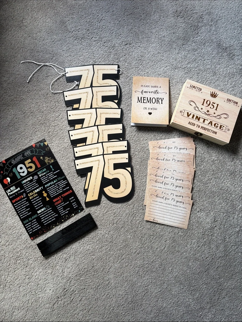 75th Birthday Party Decor Kit - Cream & Black